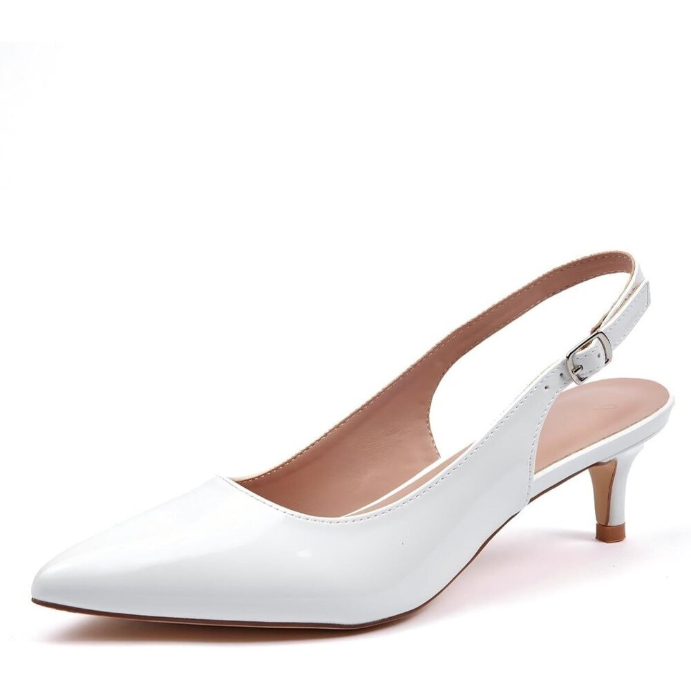 〽️Women's White Slingback Kitten Heels Pointed Toe Elegant Wedding Dress Pumps